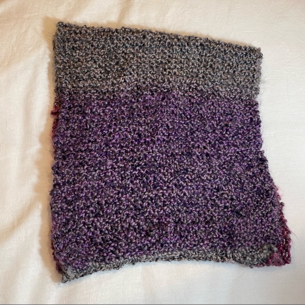 Hand Knit Infinity Scarf in Purple/Grey/Pink - Picture 3 of 8
